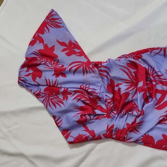 One-Sleeved Lavender and Pink Floral Print Dress - Picture 2 of 7